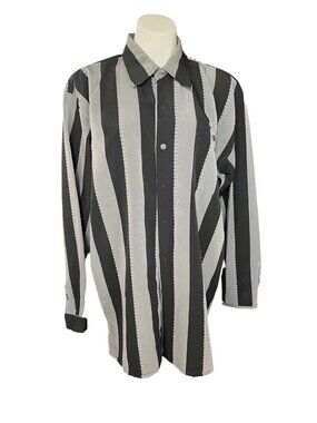 A Cut Above Henri Valdise Mens L Shirt Large Black Gray White Button Up Striped
